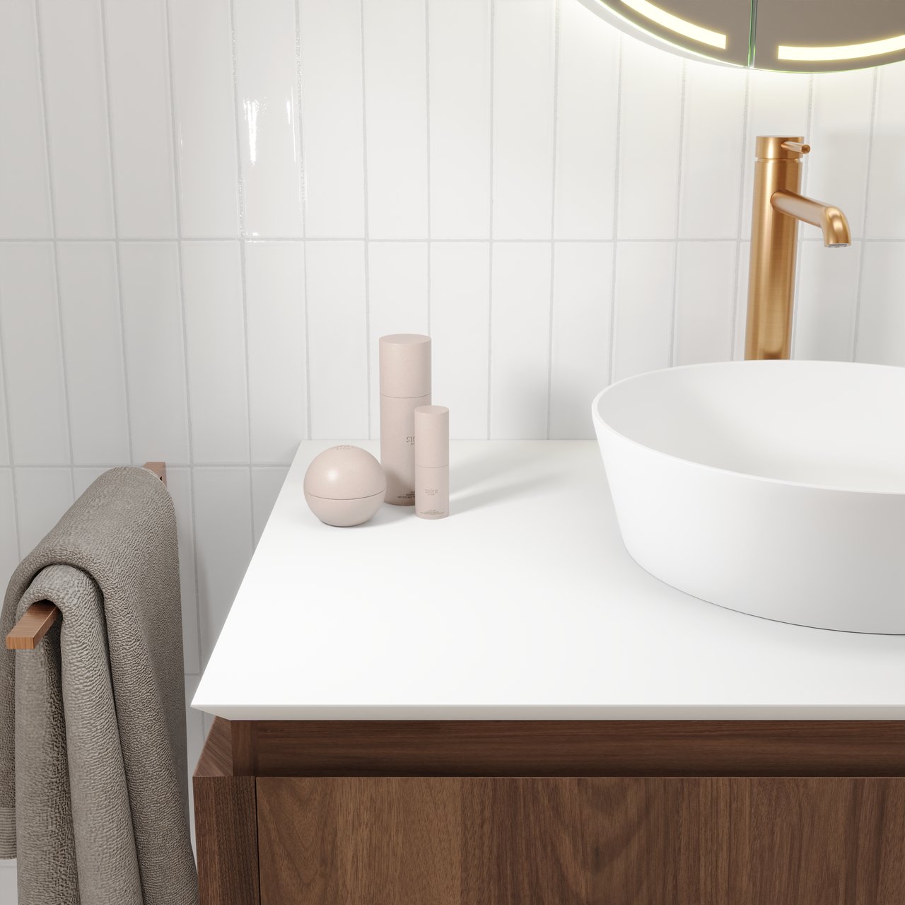 Balmani Eclips Einzel- oder Doppel Waschtischplatte matt weiße Solid Surface 150 x 55 cm