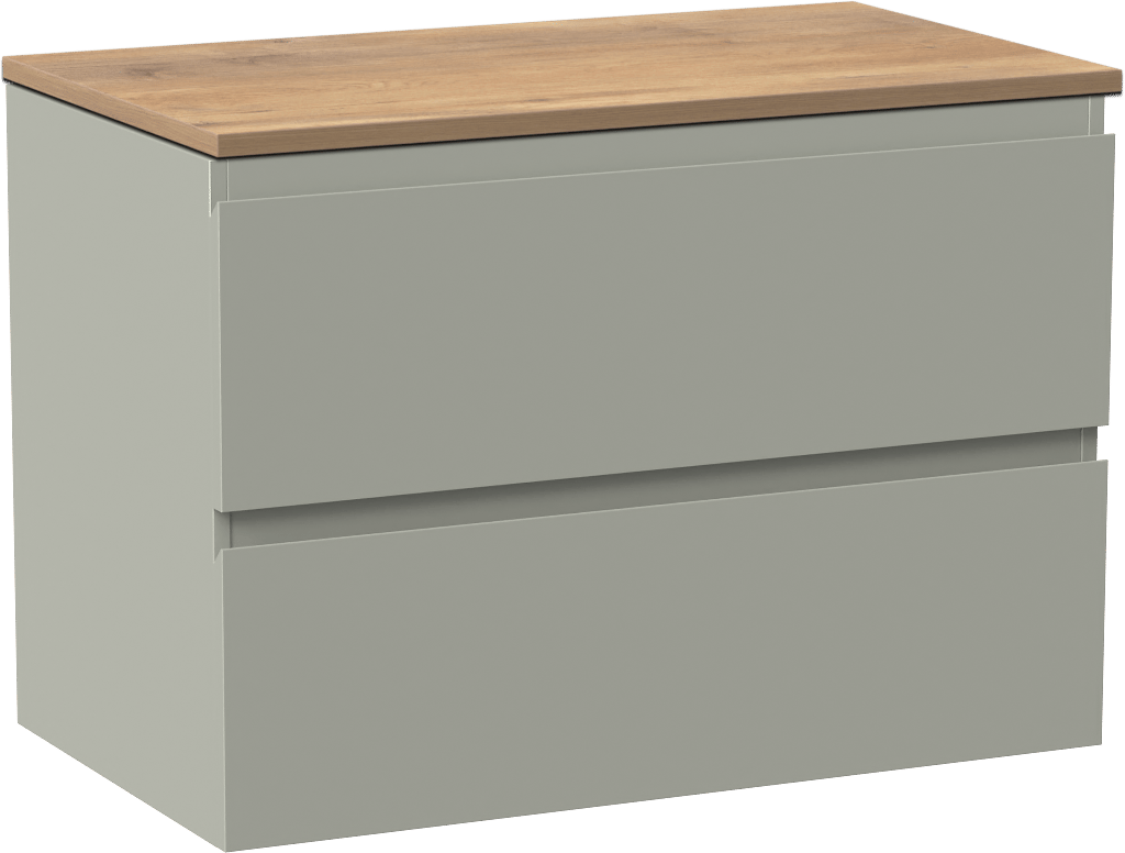 Linie Lado meuble salle de bains suspendu 80 x 46 cm greige avec Lado tablette simple en mélaminé chêne naturel