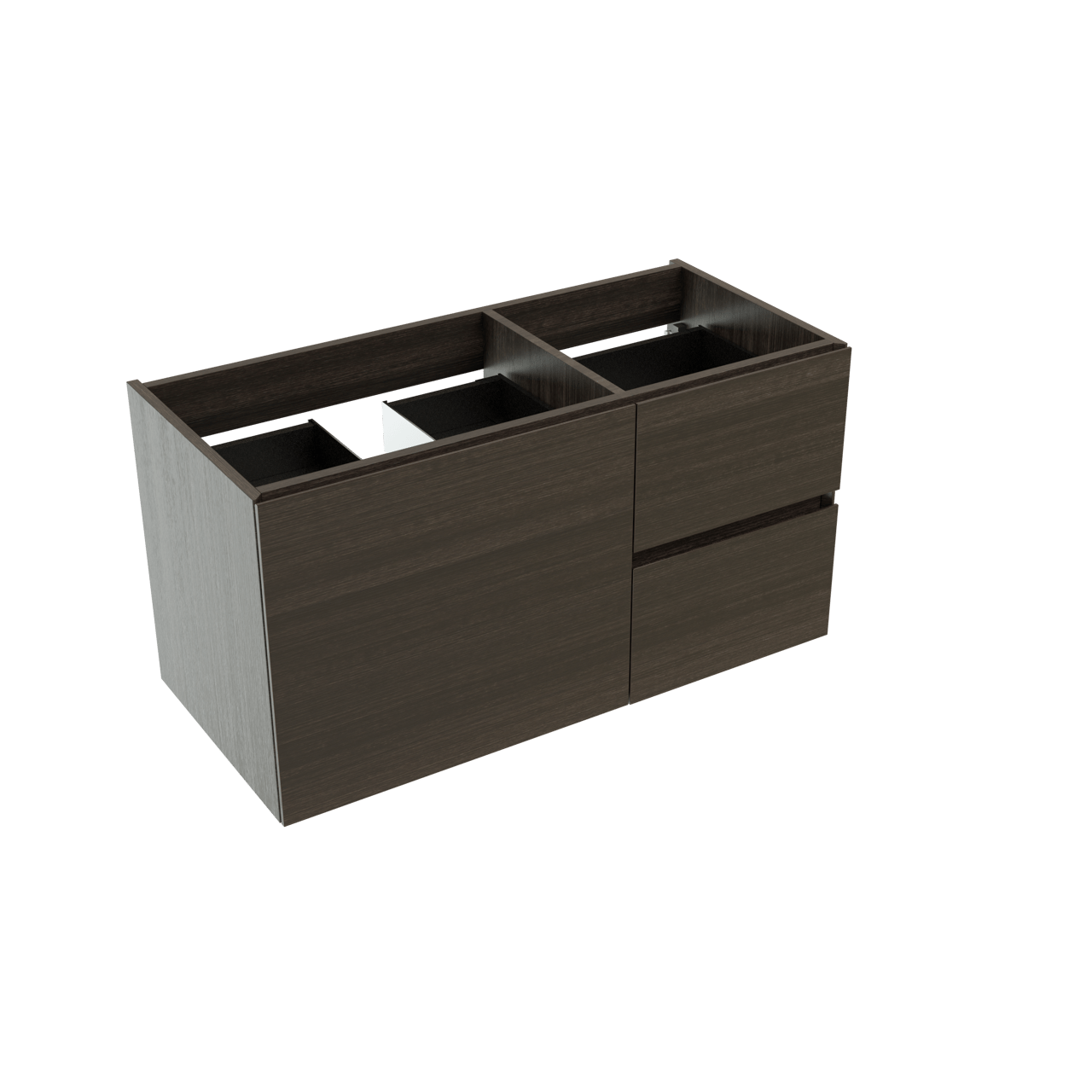 Storke Edge zwevende wastafelonderkast 100 x 46 cm asymmetrisch links donkere eiken 3 lades