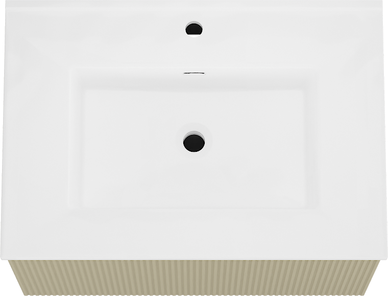 Storke Ribs meuble salle de bains suspendu 75 x 52 cm soie grise avec Kera plan simple en porcelaine blanc brillant, Nervure droite symétrique verticale, bonde incluse