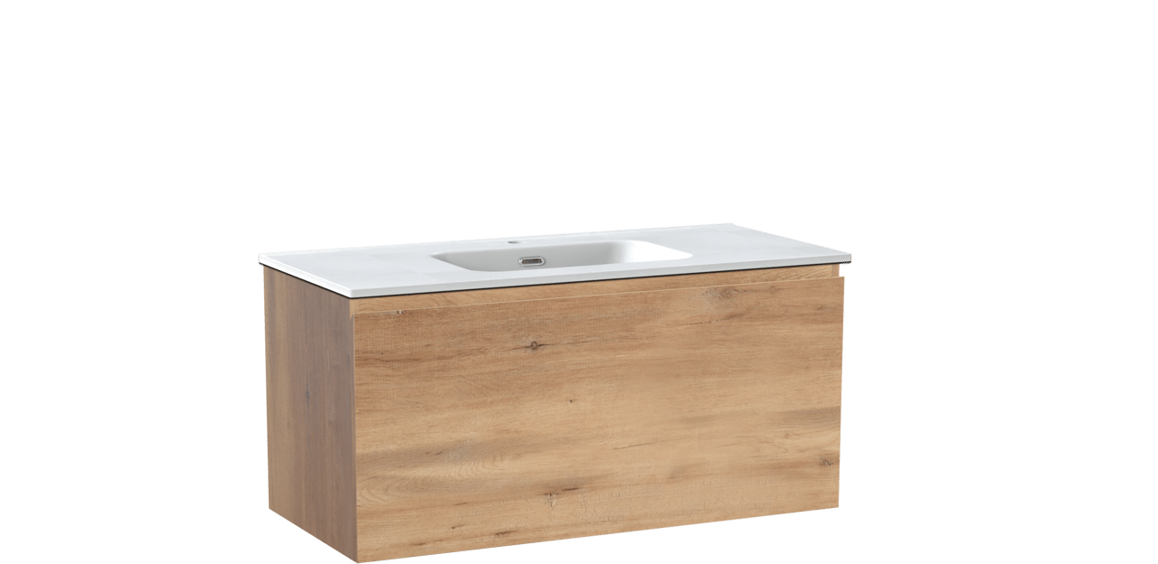 Linie Lado meuble salle de bains suspendu 100 x 46 cm chêne naturel avec Baro plan simple en porcelaine blanc mat