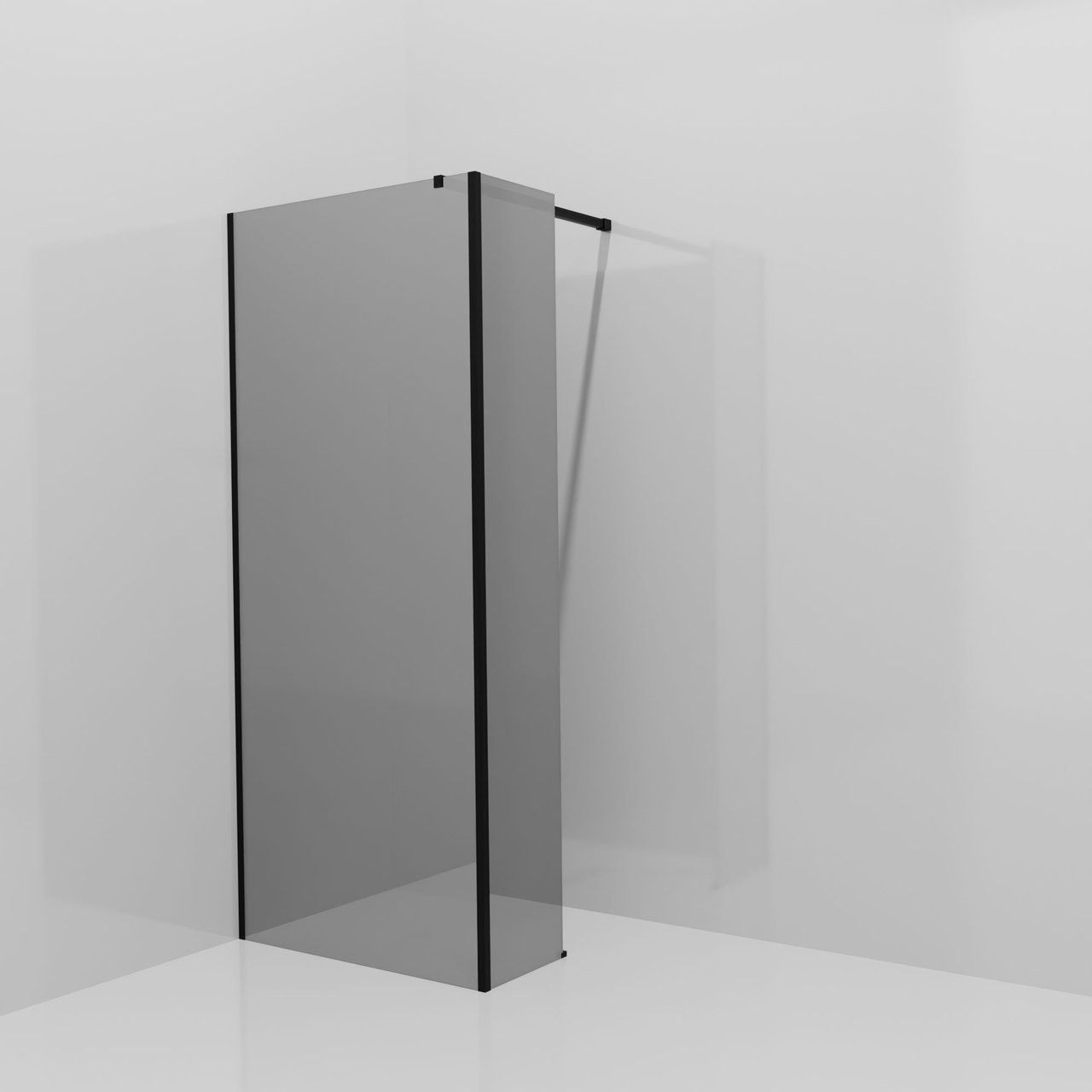 Balmani Modular Walk-In Dusche mit fester Seitenwand: 90 x 200 cm, Reflex-Spiegelglas, Profil Schwarz matt