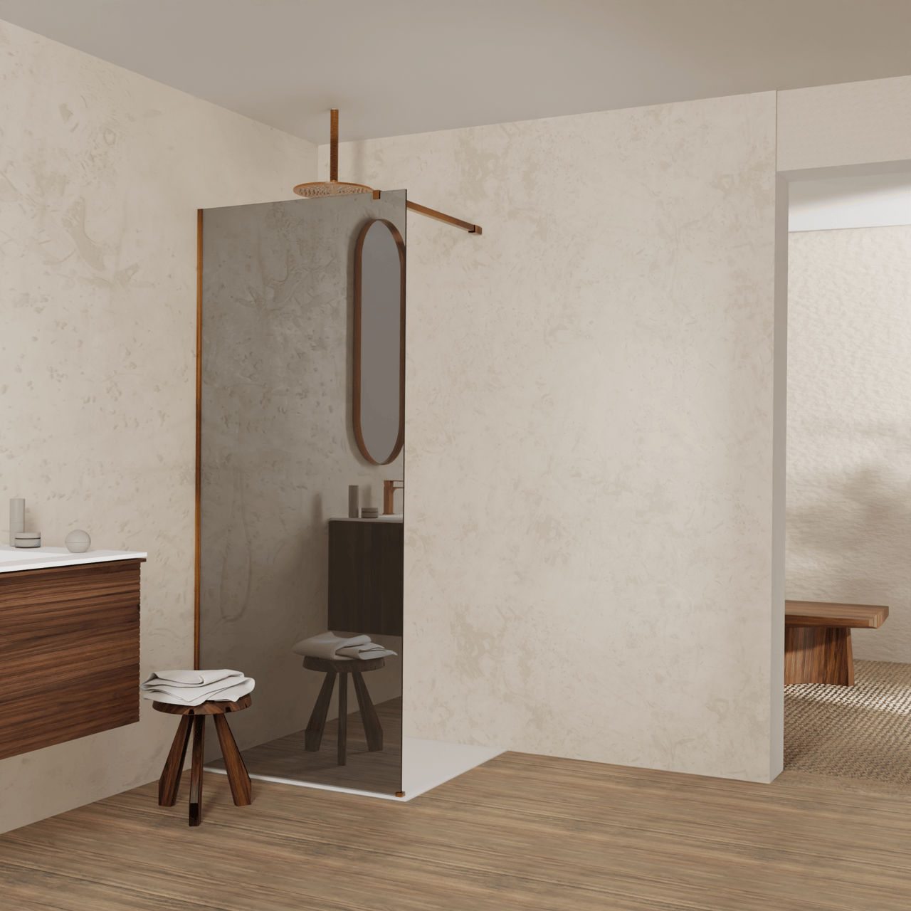 Balmani Modular inloopdouche: 90 x 200 cm, Reflex spiegelglas, Brushed Rosegold profielen
