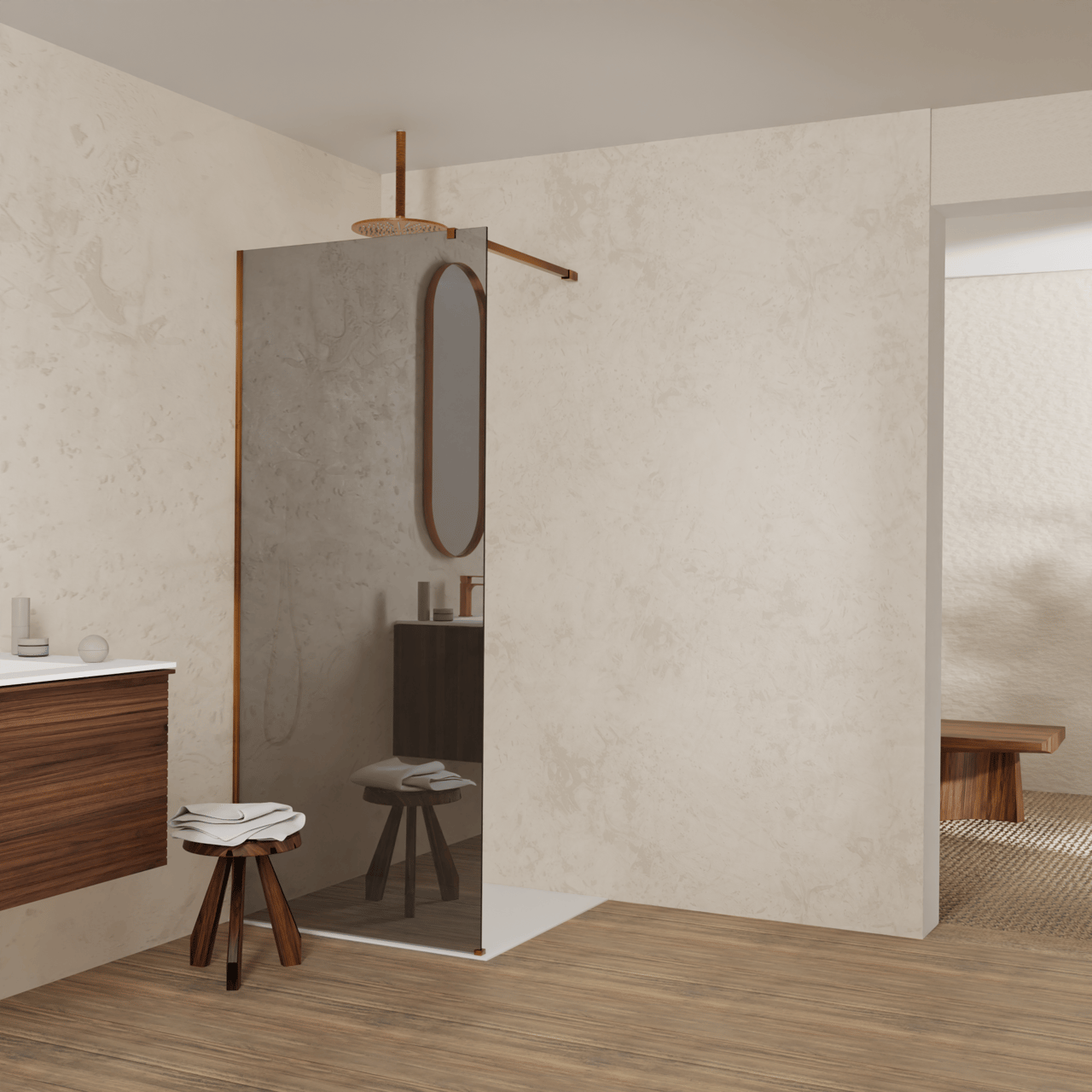 Balmani Modular douche à l'italienne: 90 x 200 cm, Miroir Reflex, Profil Brushed Rosegold