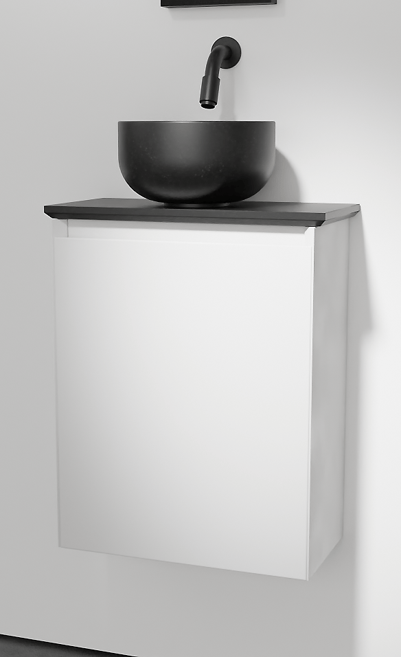 Balmani Mitra meuble wc suspendu 42 x 21 cm blanc mat avec Facetta tablette et Bowl vaque à poser en granite aiguisé