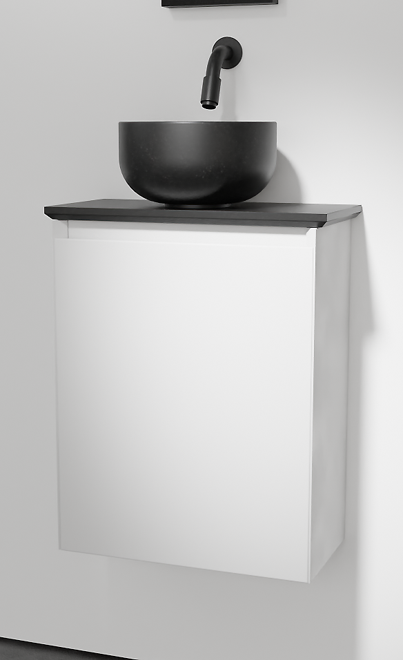 Balmani Mitra zwevend toiletmeubel 42 x 21 cm mat wit met Facetta tablet en Bowl waskom in verzoete graniet