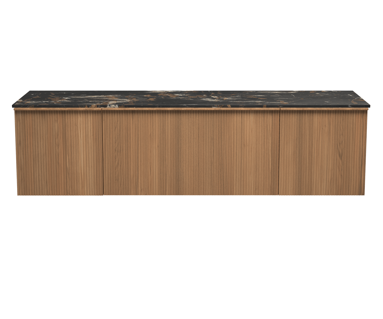 Balmani Forma zwevend badmeubel 180 x 55 cm teakhout met Stretto enkel of dubbel wastafelblad in marmer portoro gold, Verticale symmetrische rechte ribbel