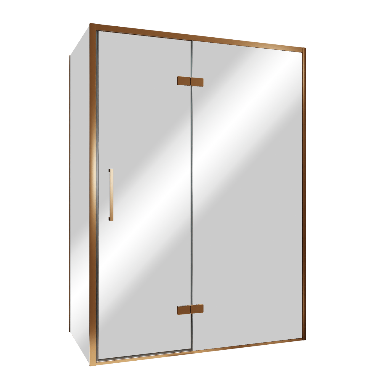 Balmani Senses Design douche en coin avec porte pivotante à droite et paroi latérale fixe, 140 x 100 cm, Miroir Reflex, Profil Brushed Rosegold, coating inclus