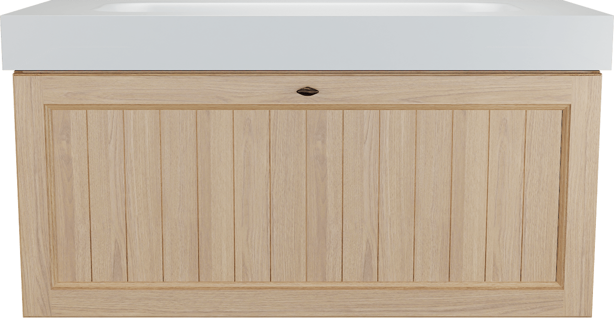 Balmani Lemon zwevend badmeubel 120 x 55 cm, fineer naturel eiken met Arcato enkele wastafel voor 2 kraangaten in mat wit