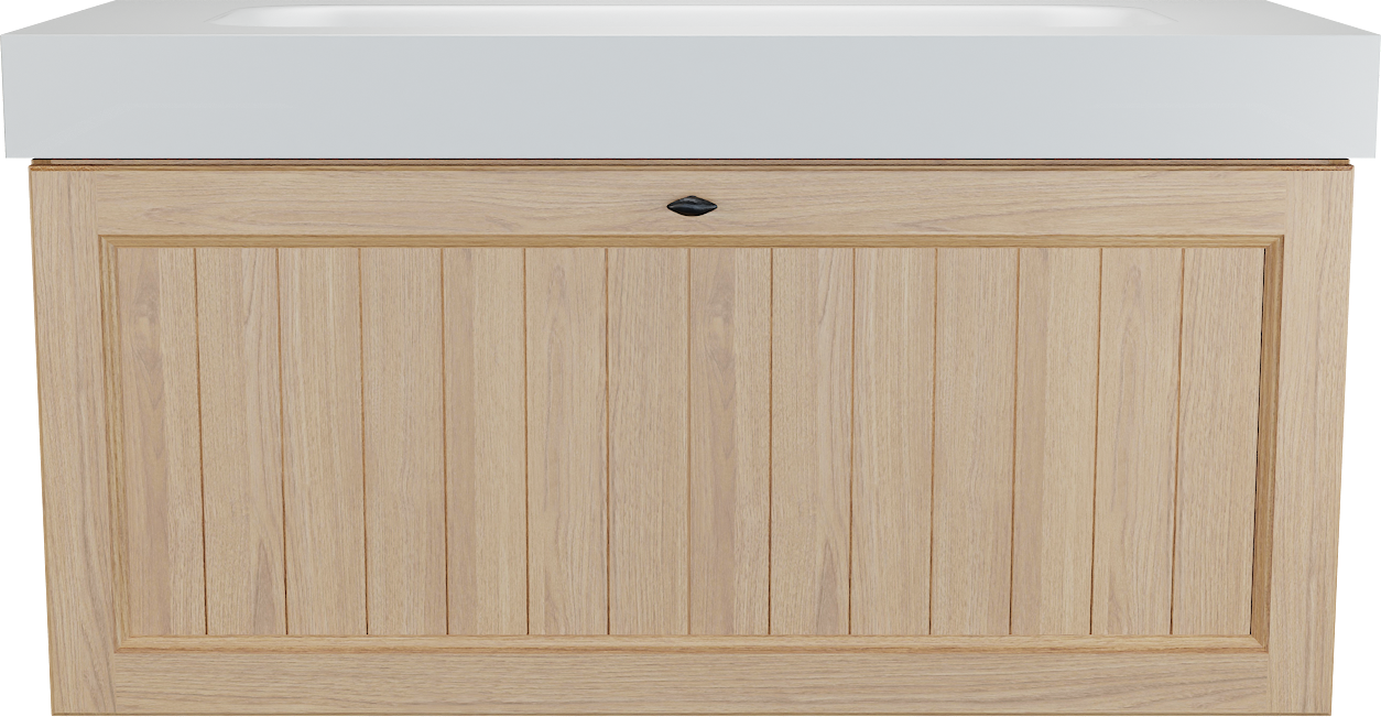 Balmani Lemon zwevend badkamermeubel 120 x 55 cm, fineer natuur eik met Arcato enkele wastafel voor 2 kraangaten in mat wit