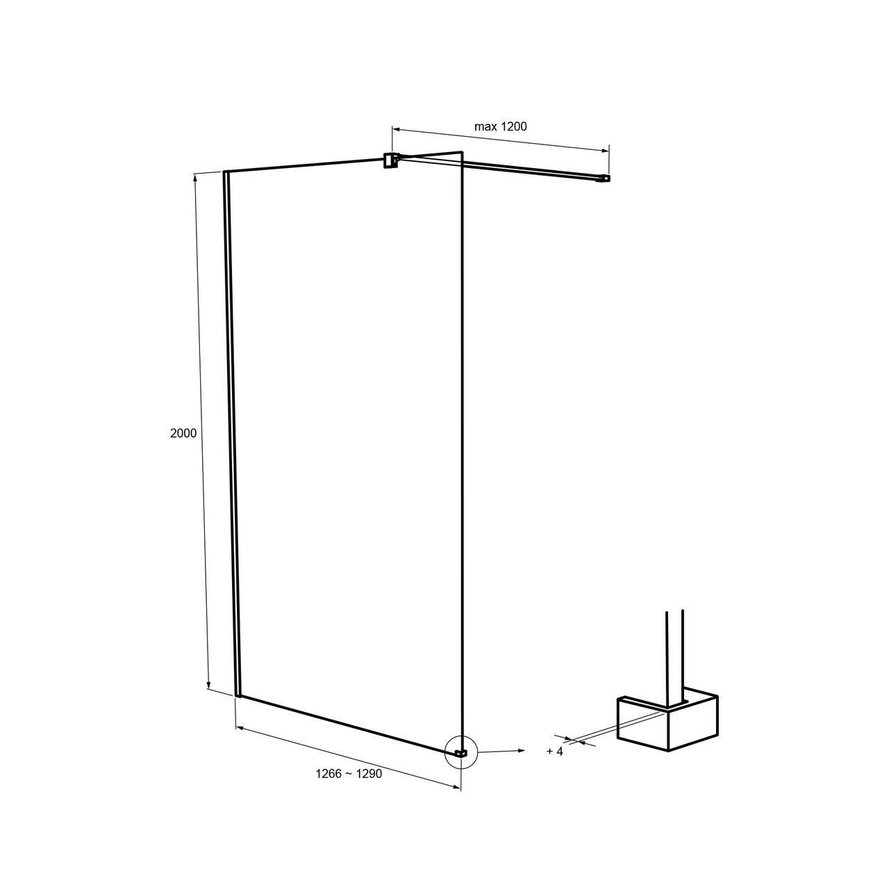 Balmani Modular Walk-In-Dusche 130 x 200 cm, Klarglas, Profil chrom glänzend
