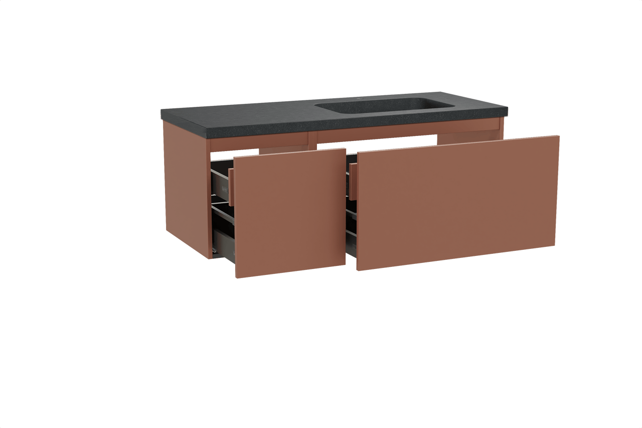 Balmani Sfera hängendes Möbelstück Set: 135 x 55 cm, Cotto, mit Napoli Waschtisch rechts, Schwarzes Granit