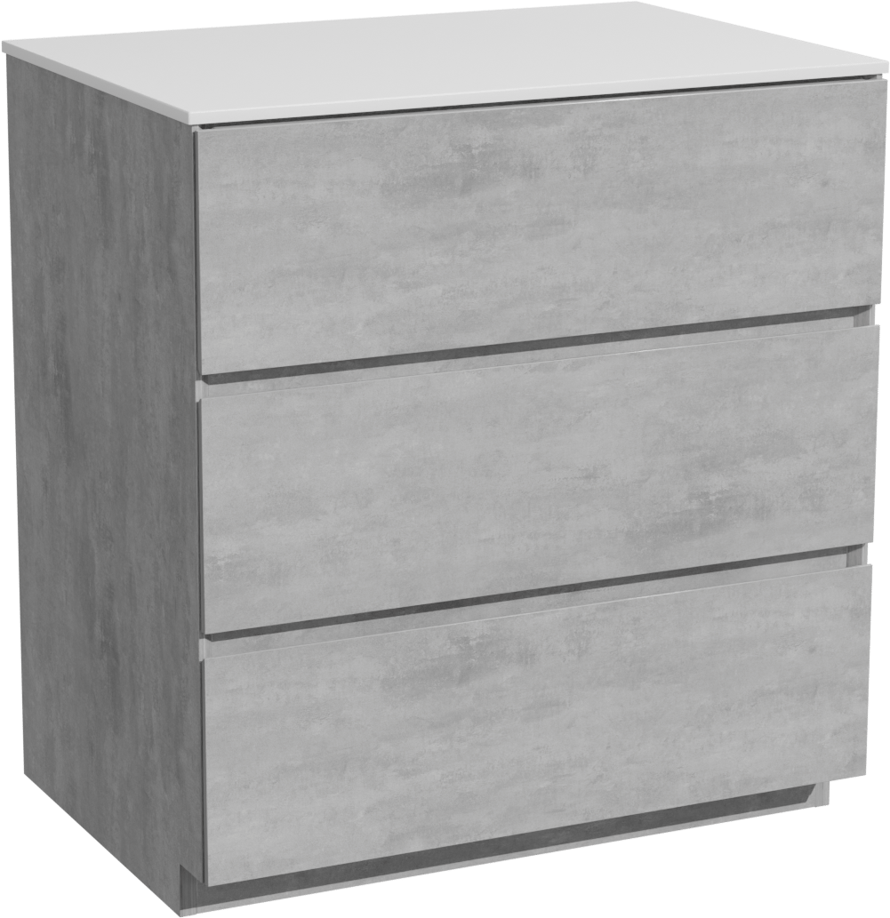 Storke Edge freistehendes Möbelstück Set: 75 x 52 cm, Beton dunkelgrau, mit Tavola Einzel Waschtischplatte, Solid Surface Weiß matt