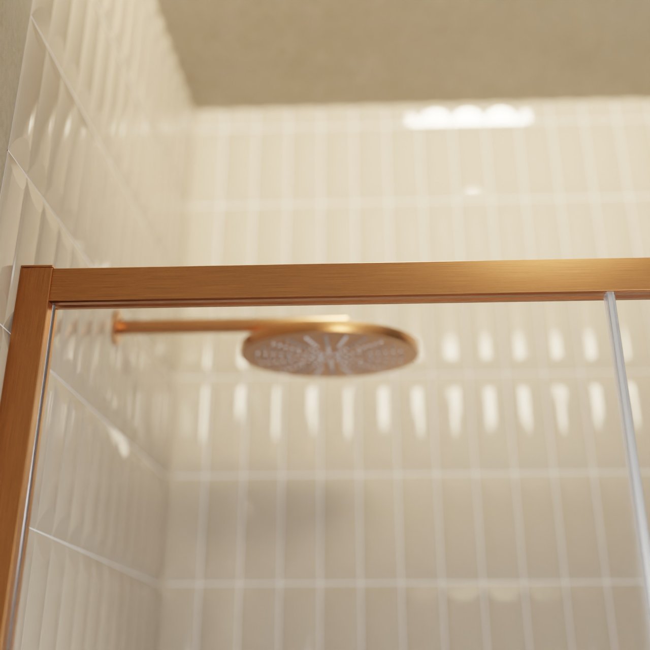 Balmani Senses Design porte coulissante à gauche 140 cm x 210 cm verre transparent avec bande mate, Profil Brushed Rosegold, coating inclus