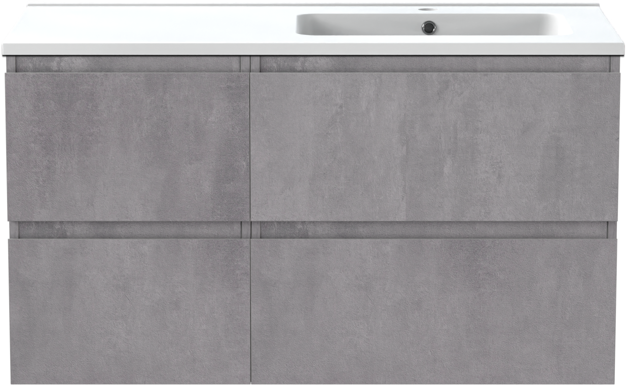 Linie Lado zwevend badmeubel 100 x 46 cm beton donkergrijs met Vano asymmetrisch rechtse wastafel in composietmarmer mat wit