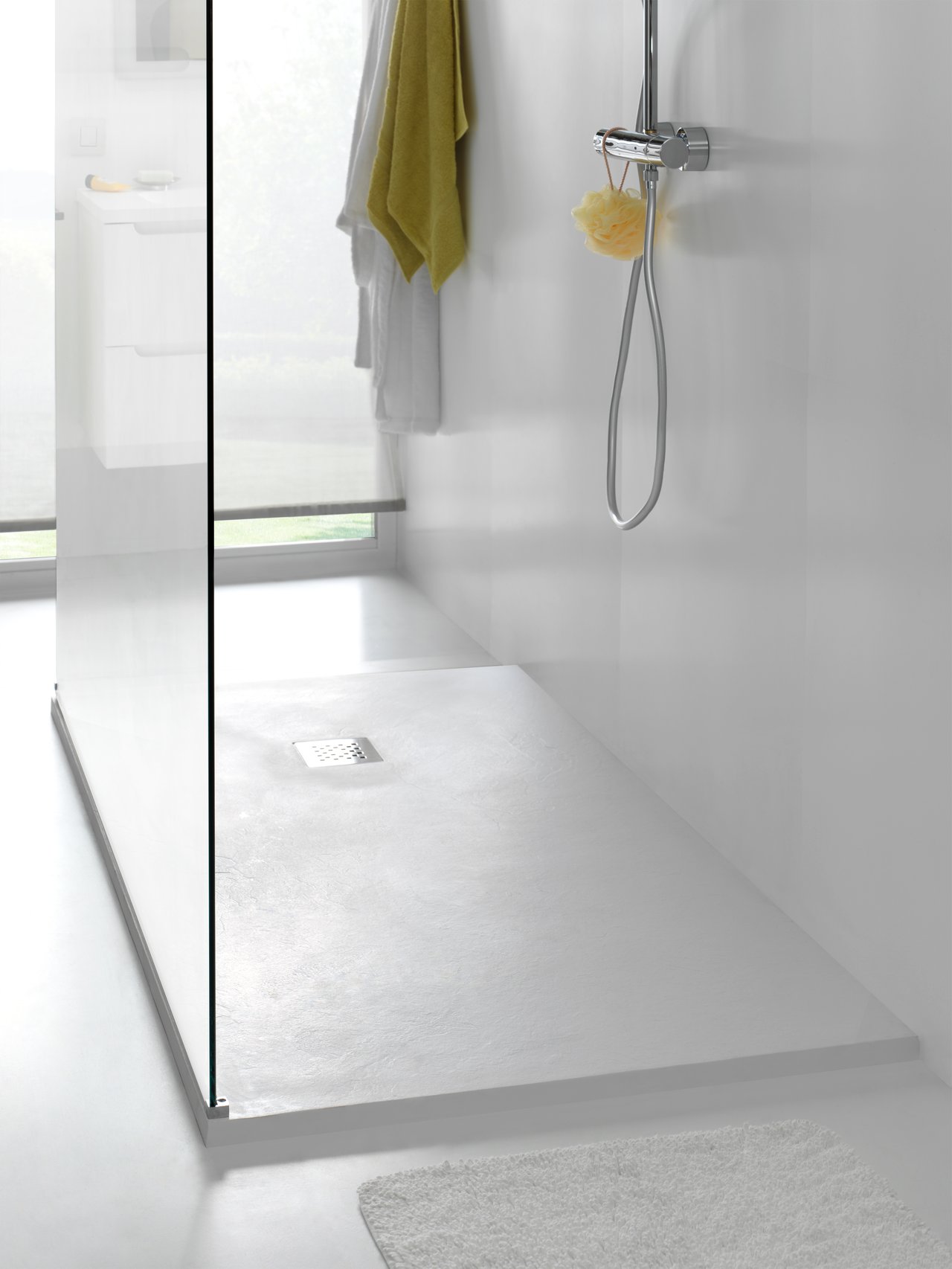 Balmani Vibe douchebak 180 x 90 cm composietmarmer mat wit leisteenstructuur