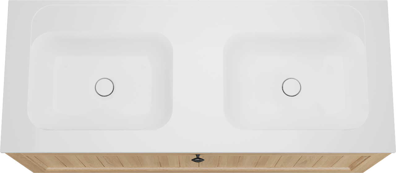 Balmani Lemon hängendes Möbelstück Set: 135 x 55 cm, Naturbelassene Eiche Furnier, mit Tablo Strada Doppelwaschtisch, Weiß glänzend