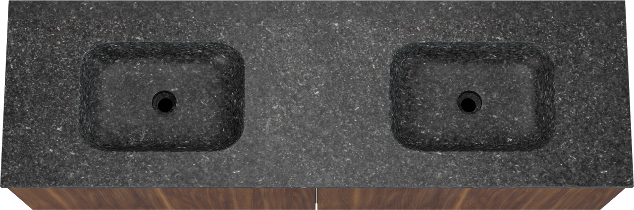 Balmani Sfera zwevend badmeubel 180 x 55 cm amerikaans notenhout met Tablo Arcato dubbele wastafel in zwart graniet