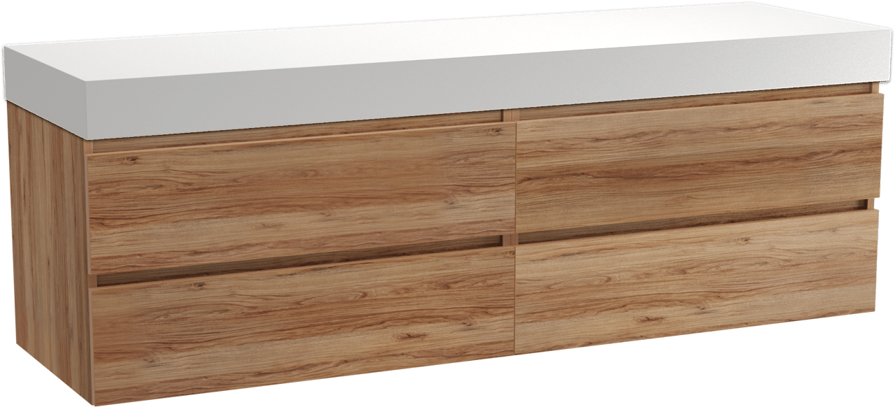 Balmani Lucida meuble salle de bains suspendu 180 x 55 cm teck avec Dominus tablette simple ou double en solid surface blanc mat