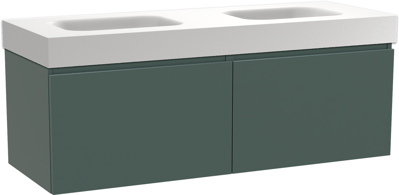 Balmani Sfera meuble salle de bains suspendu 150 x 55 cm forest avec Arcato double vasque en solid surface blanc mat