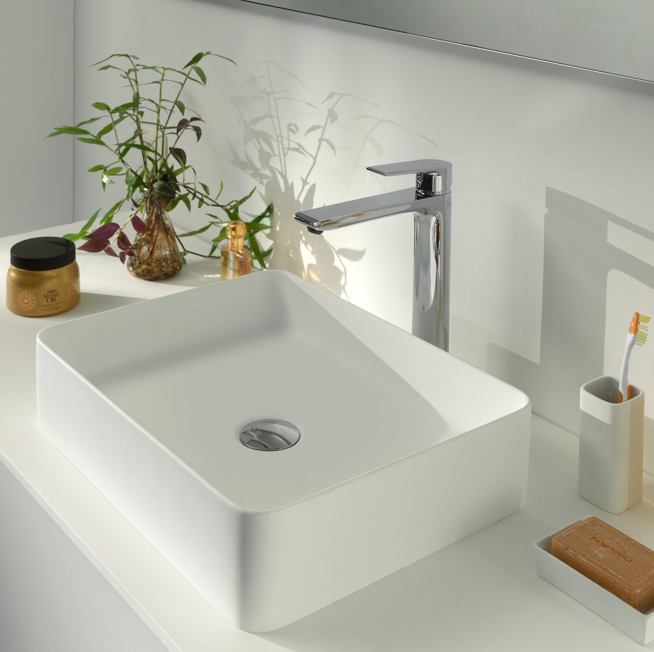 Storke Recta Aufsatzwaschbecken: Solid Surface, matt, rechteckig, 35 x 45 cm