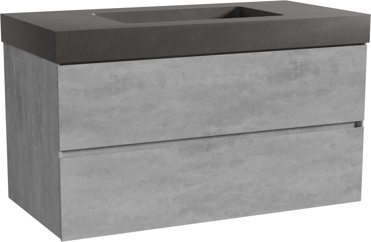 Storke Edge zwevend badmeubel 105 x 52 cm beton donkergrijs met Scuro High enkele wastafel in kwarts mat zwart