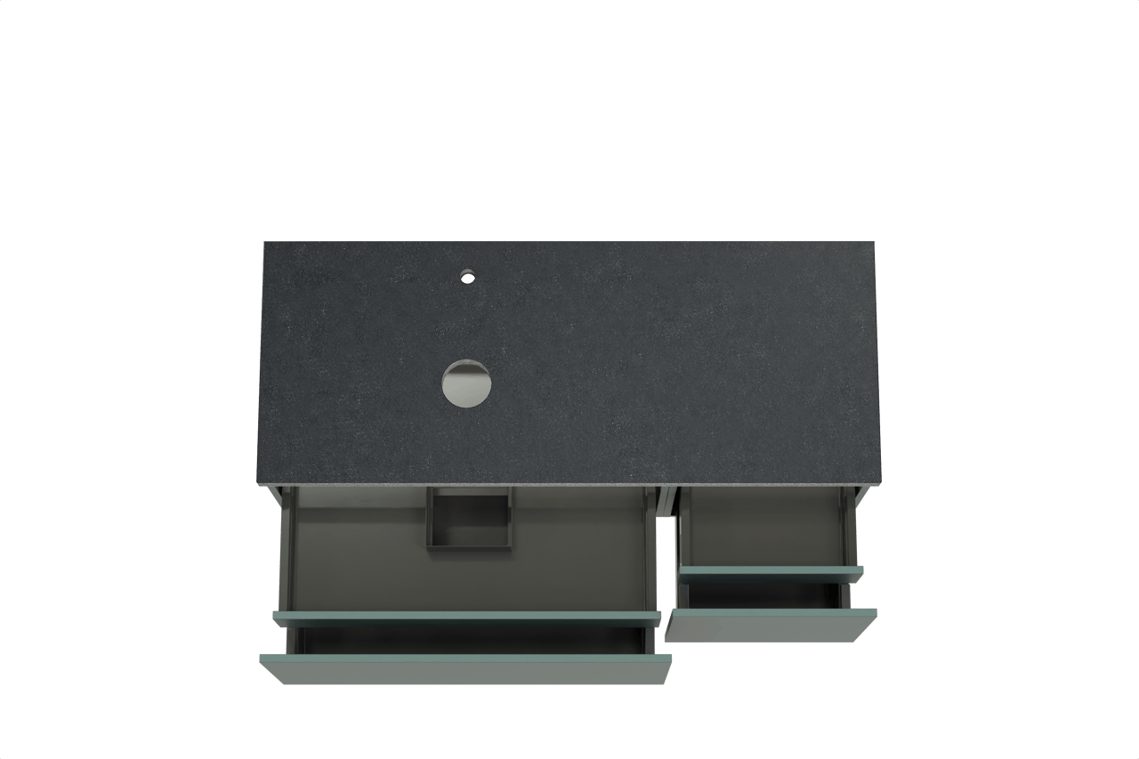 Balmani Sfera hängendes Möbelstück Set: 135 x 55 cm, Forest, mit Rock Waschtisch rechts, Schwarzes Granit