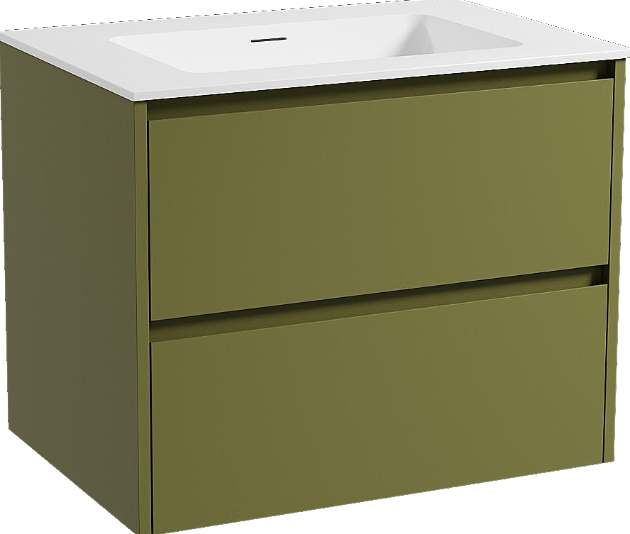 Storke Seda zwevend badmeubel 75 x 52 cm olijfgroen met Mata enkele wastafel in solid surface mat wit