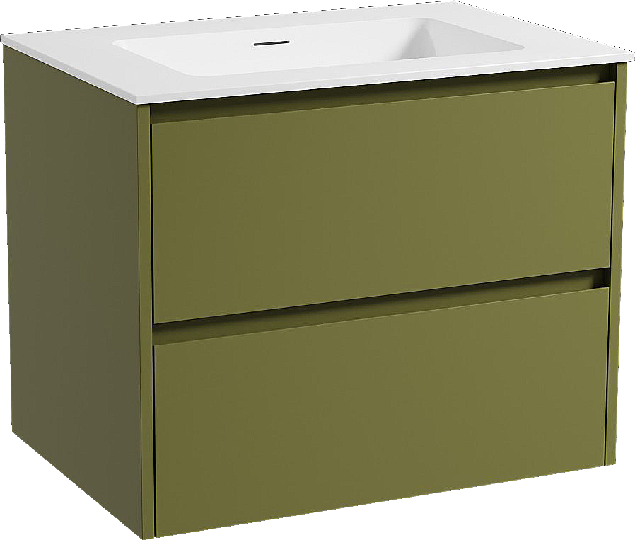 Storke Seda meuble salle de bains suspendu 75 x 52 cm vert olive avec Mata plan simple en solid surface blanc mat