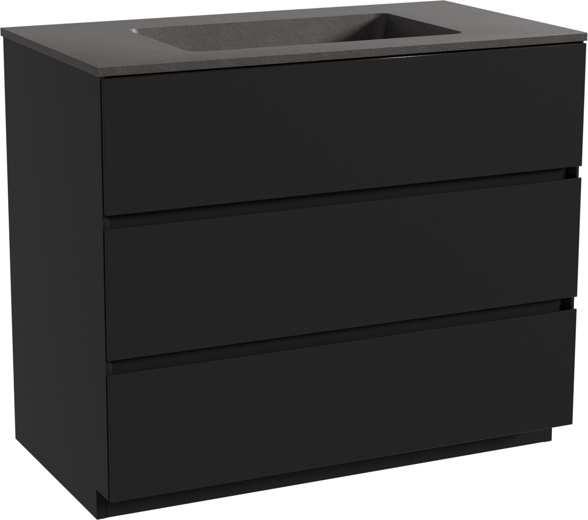 Storke Edge staand badmeubel 95 x 52 cm mat zwart met Scuro enkele wastafel in kwarts mat zwart