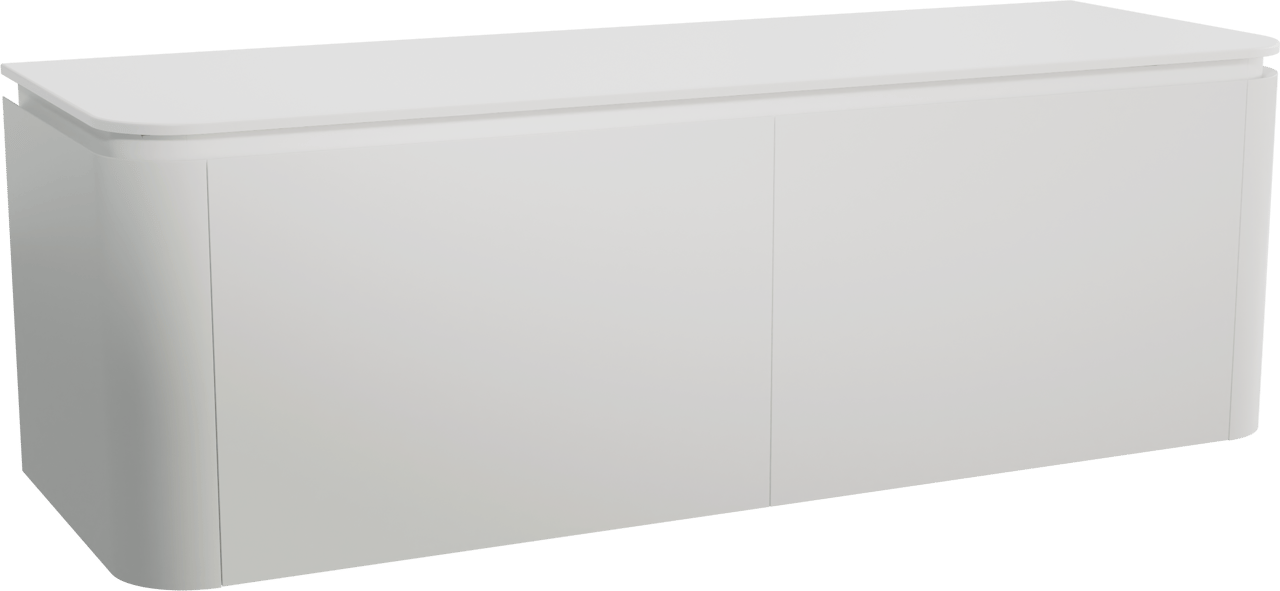 Balmani Moon hängendes Möbelstück Set: 160 x 55 cm, Weiß matt, mit Moon Einzel- oder Doppel Waschtischplatte, Solid Surface Weiß matt