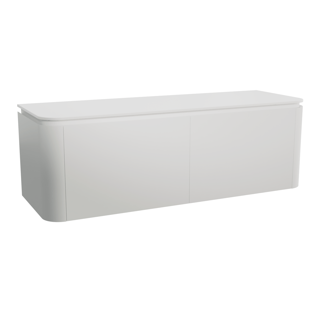 Balmani Moon hängendes Möbelstück Set: 160 x 55 cm, Weiß matt, mit Moon Einzel- oder Doppel Waschtischplatte, Solid Surface Weiß matt