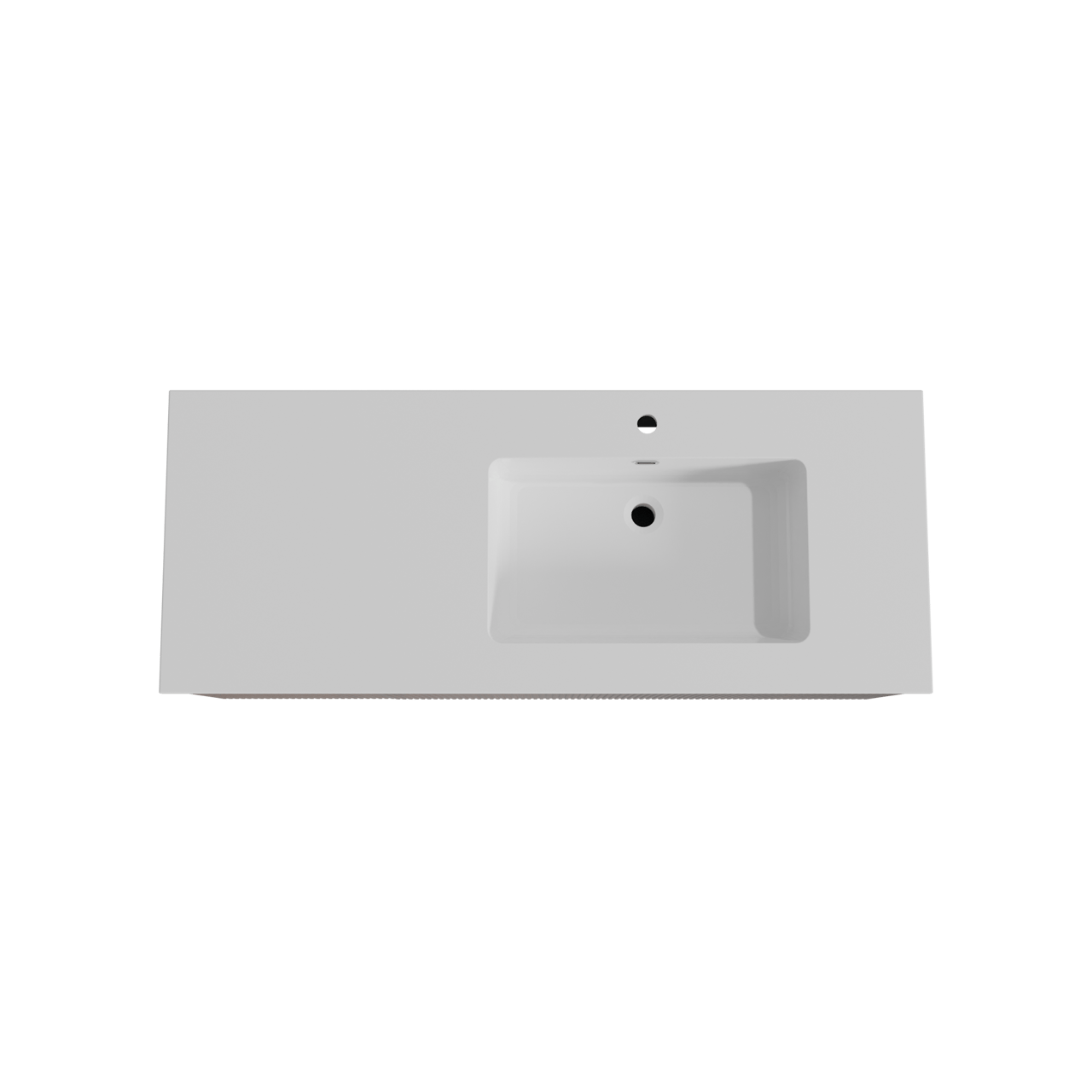 Storke Ribs zwevend badmeubel 130 x 52 cm notenhout met Diva asymmetrisch rechtse wastafel in composietmarmer hoogglans wit, Verticale symmetrische rechte ribbel