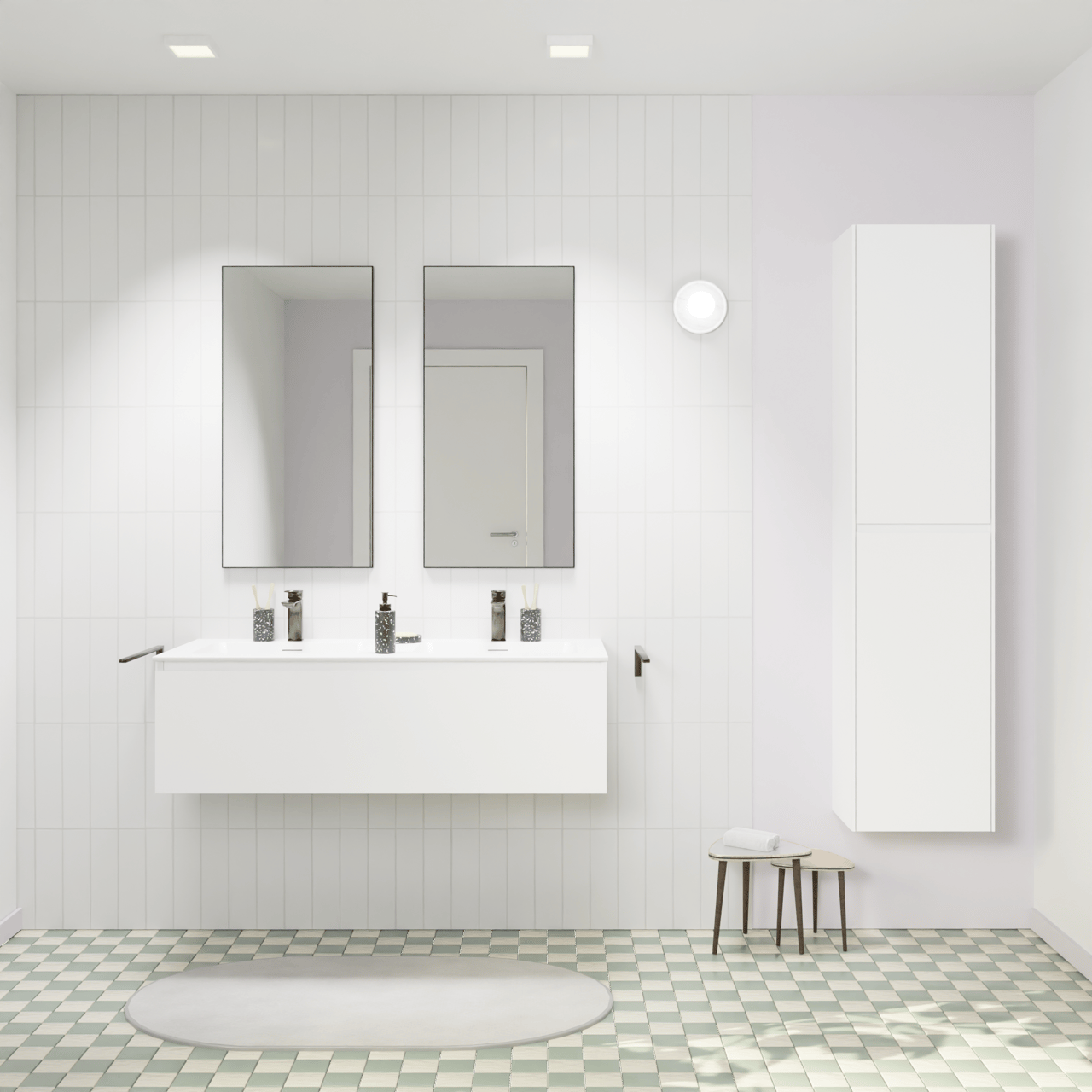 Storke Edge meuble salle de bains suspendu 120 x 52 cm blanc mat avec Mata double vasque en solid surface blanc mat