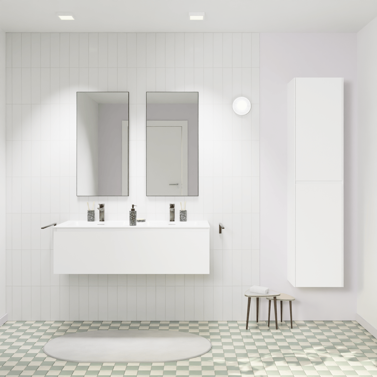 Storke Edge zwevend badkamermeubel 120 x 52 cm mat wit met Mata dubbele wastafel in solid surface mat wit