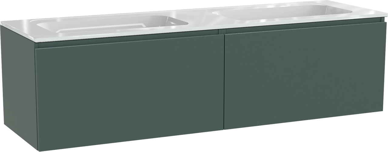 Balmani Sfera meuble salle de bains suspendu 180 x 55 cm forest avec Tablo Strada double vasque en marbre composite blanc brillant