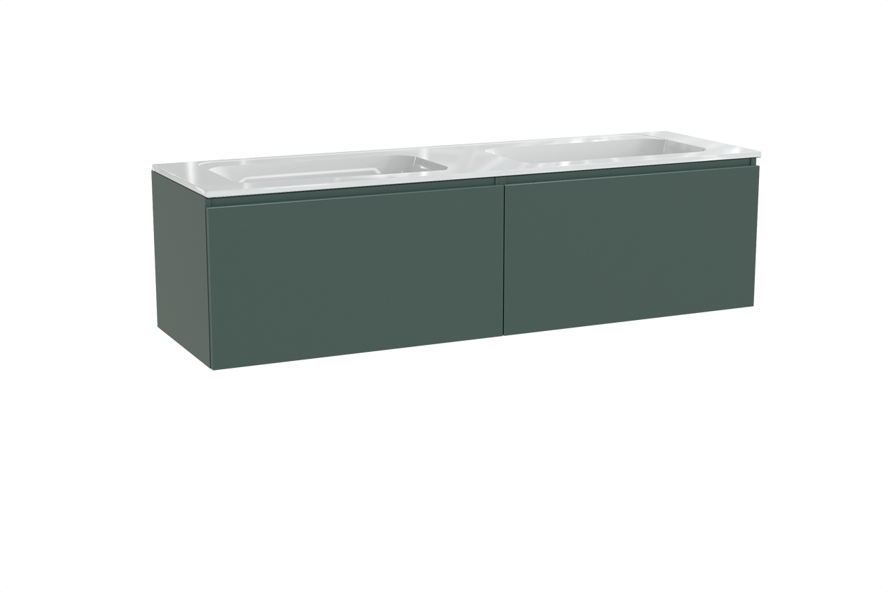 Balmani Sfera meuble salle de bains suspendu 180 x 55 cm forest avec Tablo Strada double vasque en marbre composite blanc brillant