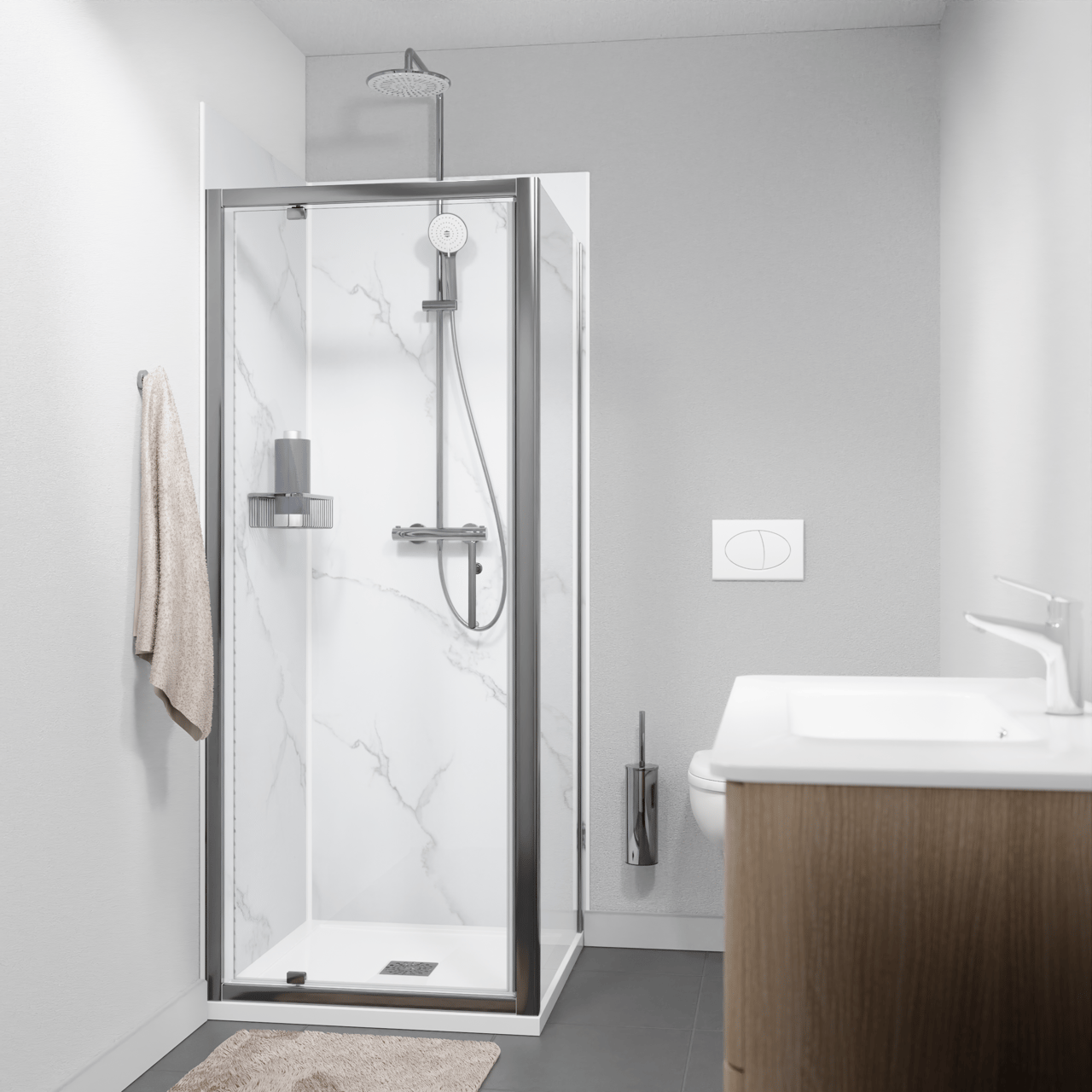 Linie Cadiz douche draaideur 80 cm x 190 cm Helder glas geborsteld chroom profiel