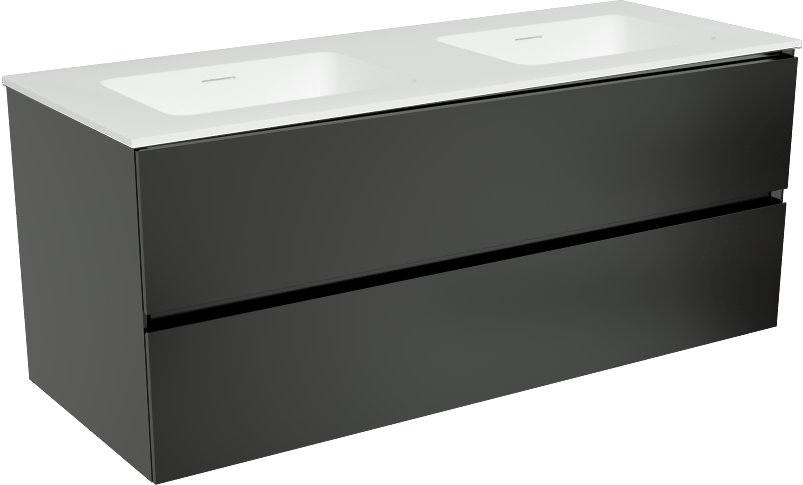 Storke Edge meuble salle de bains suspendu 120 x 46 cm noir mat avec Mata double vasque en solid surface blanc mat
