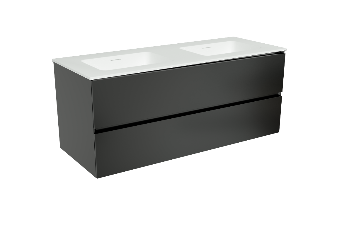 Storke Edge meuble salle de bains suspendu 120 x 46 cm noir mat avec Mata double vasque en solid surface blanc mat