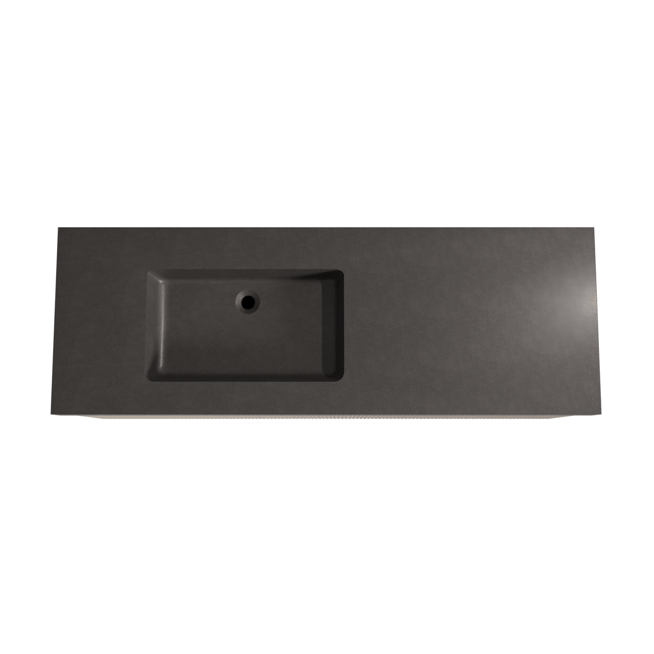 Storke Ribs meuble salle de bains suspendu 150 x 52 cm chêne brut avec Scuro High plan vasque asymétrique à gauche en quartz noir mat, Nervure droite symétrique verticale