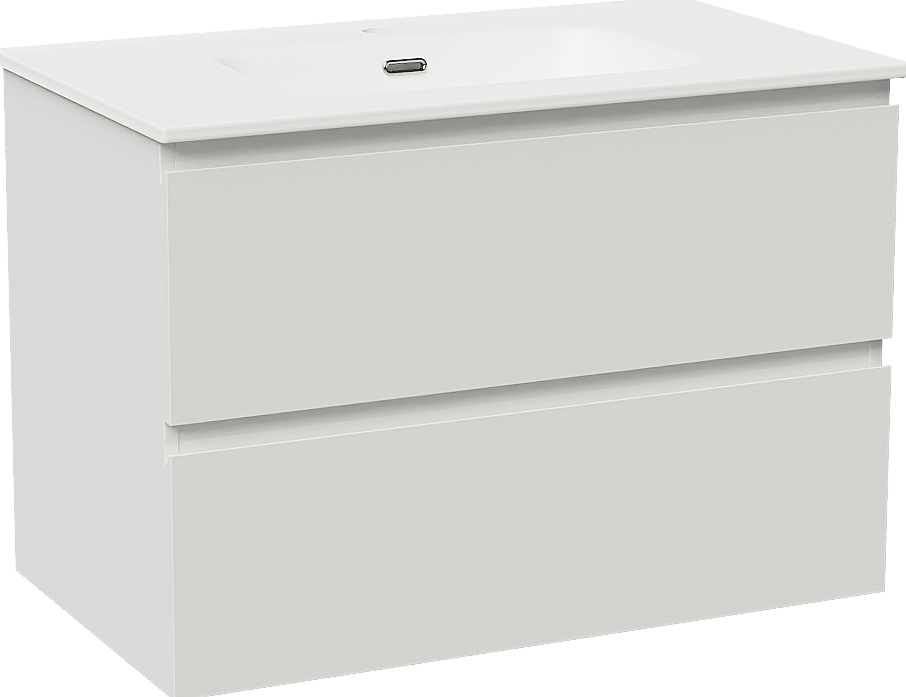 Linie Lado meuble salle de bains suspendu 80 x 46 cm blanc brillant avec Baro plan simple en porcelaine blanc mat