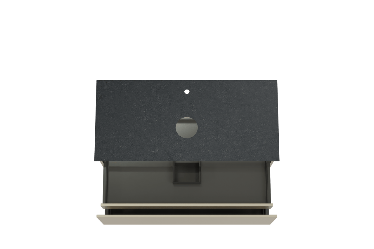 Balmani Sfera hängendes Möbelstück Set: 120 x 55 cm, Dune, mit Facetta Einzel Waschtischplatte, Schwarzes Granit