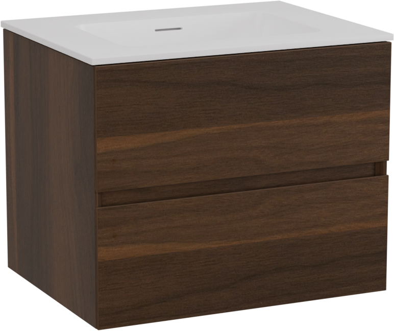 Storke Edge hängendes Möbelstück Set: 60 x 46 cm, Nussbaum, mit Mata Einzelwaschtisch, Solid Surface Weiß matt