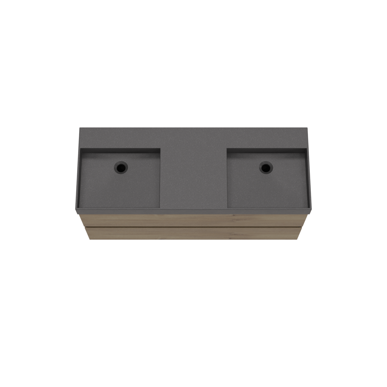 Storke Edge hängendes Möbelstück Set: 120 x 46 cm, Rohe Eiche, mit Jura Doppelwaschtisch, Quarz Schwarz matt