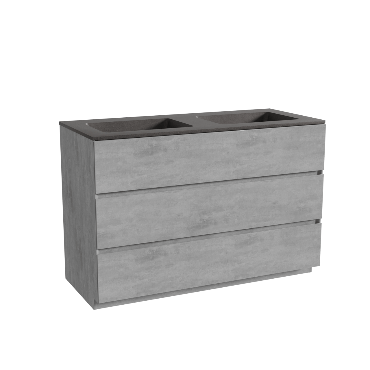 Storke Edge meuble salle de bains à poser 120 x 52 cm béton gris foncé avec Scuro double vasque en quartz noir mat