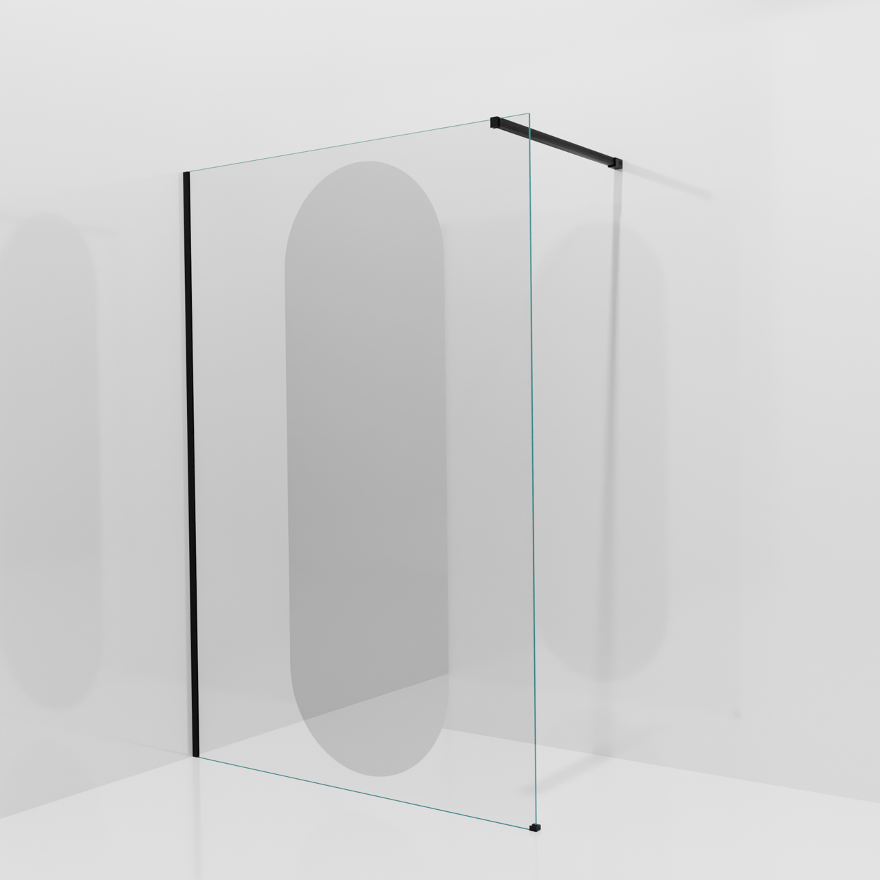 Balmani Modular inloopdouche: 140 x 200 cm, Reflex ovaal spiegelglas, Mat zwarte profielen