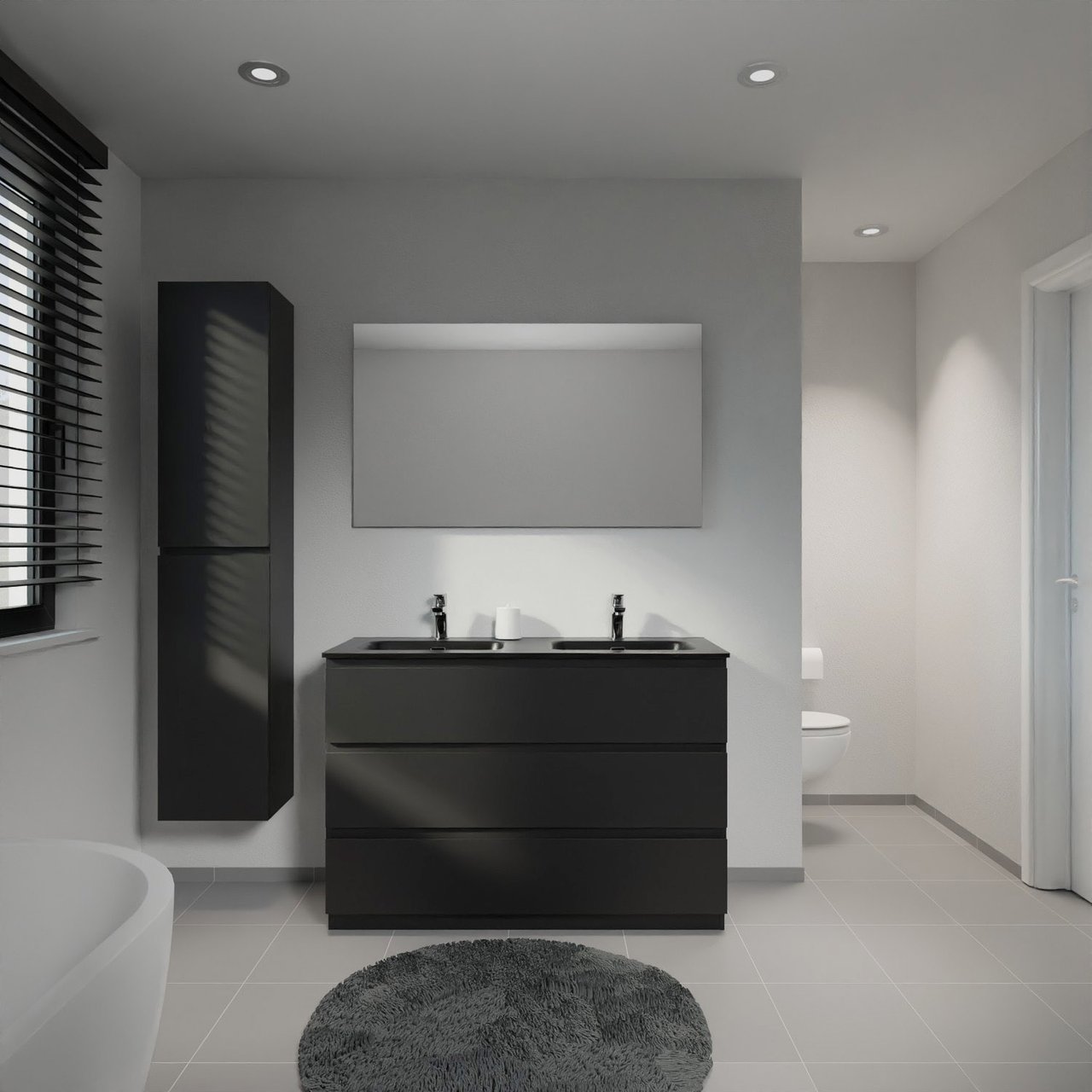 Linie Lado meuble salle de bains à poser 120 x 46 cm noir mat avec Baro double vasque en porcelaine noir mat