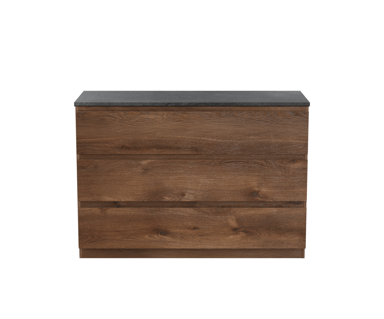 Linie Lado freistehendes Möbelstück Set: 120 x 46 cm, Braune Eiche, mit Lado Einzel- oder Doppel Waschtischplatte, Melamin Schiefergrau