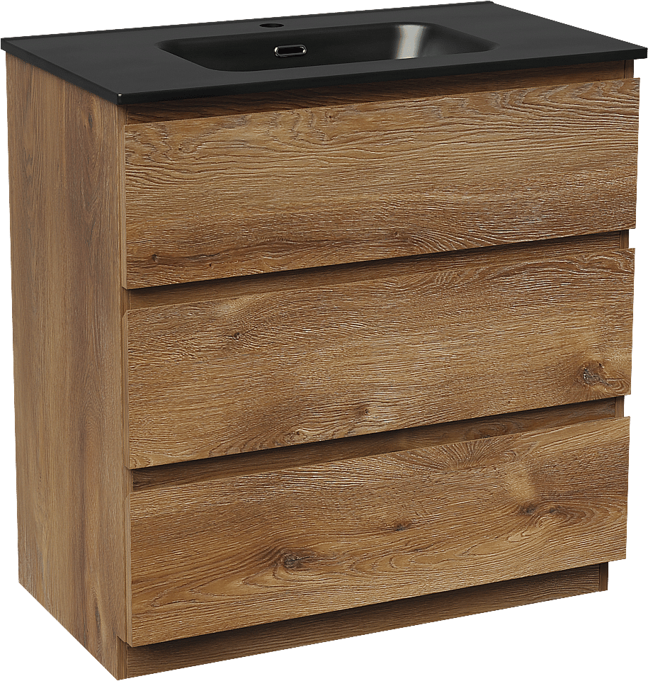 Linie Lado meuble salle de bains à poser 80 x 46 cm chêne brun avec Baro plan simple en porcelaine noir mat